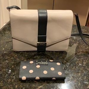 Cream and black purse with wallet